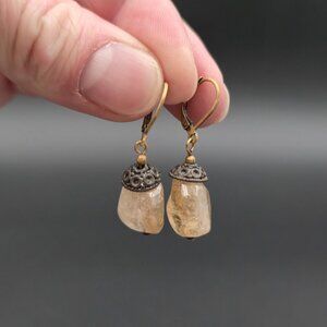 Gold Plated Citrine Stone Rustic Dangle Earrings A6812